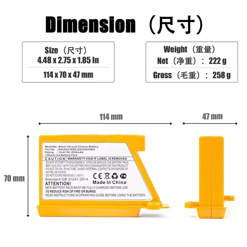 14.8V EAC62218205 For LG Sweeping Mopping Robot Battery VR6260LVM VR6540LV R76CIM VR5940L VR6540VL EAC60766107 Vacuum Cleaner