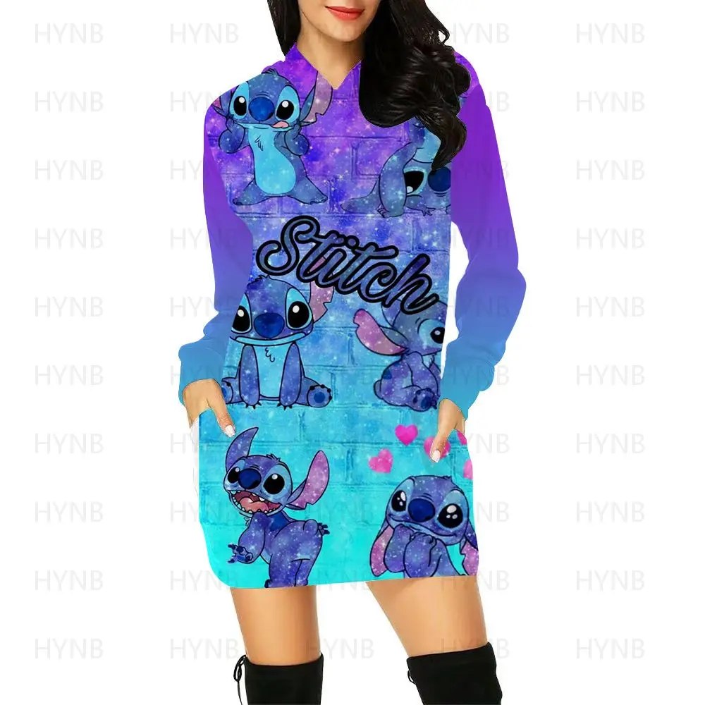 Woman Clothes Fashion Dresses for Women 2022 Hoodie Sweater Dress Disney Y2k Long Sleeves Kawaii Stitch Luxury Party Mini S-5XL