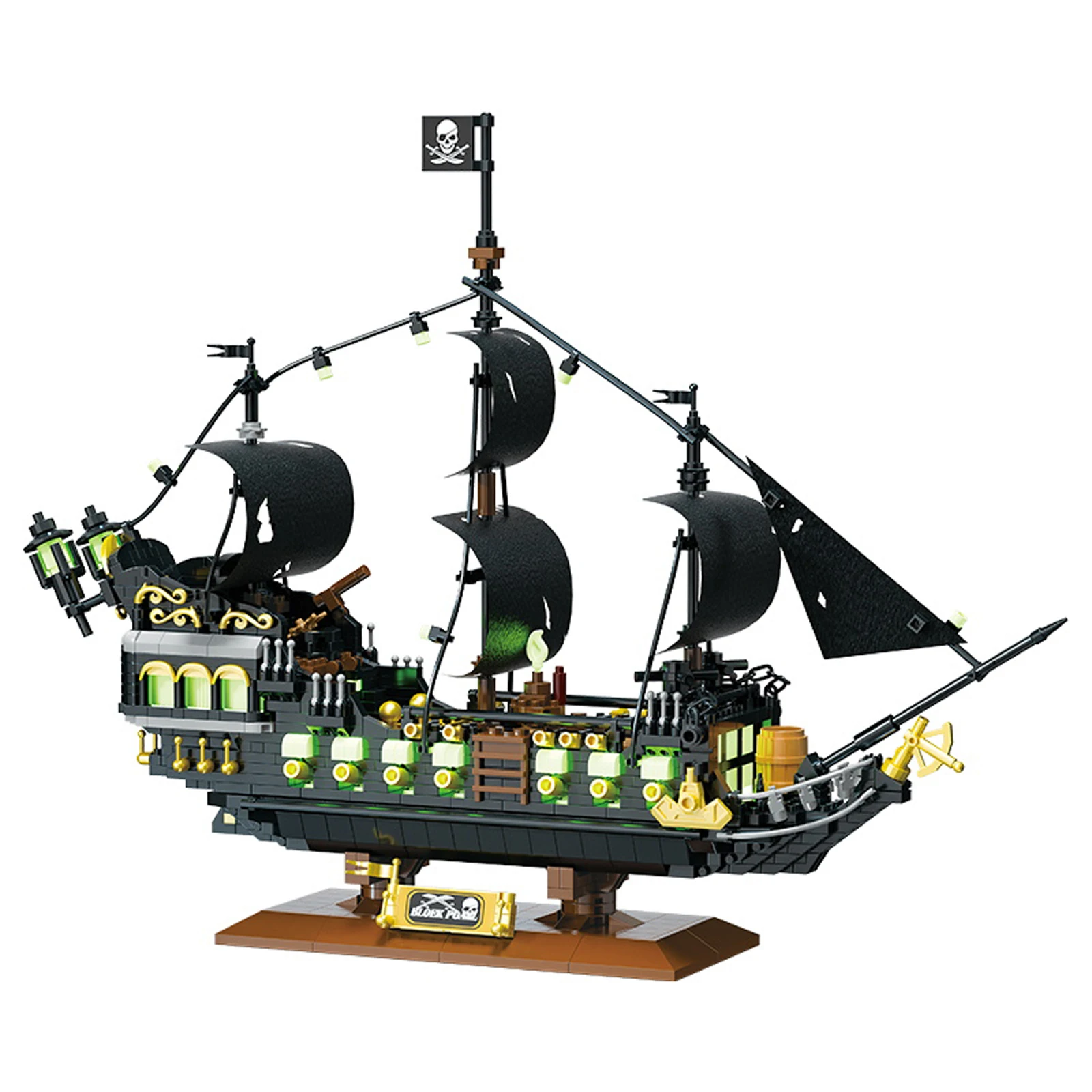 P3128 Glowing Pirate Ship Model 1576pcs Micro Building Blocks Kit Compatible with Major Brands
