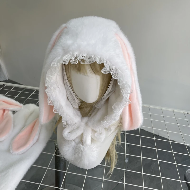Japanese Style Girl Anime Bunny Fluffy Hat Headwear Lolita Rabbit Long Lop Ears Furry Headgear Fursuit Cosplay Performance Props