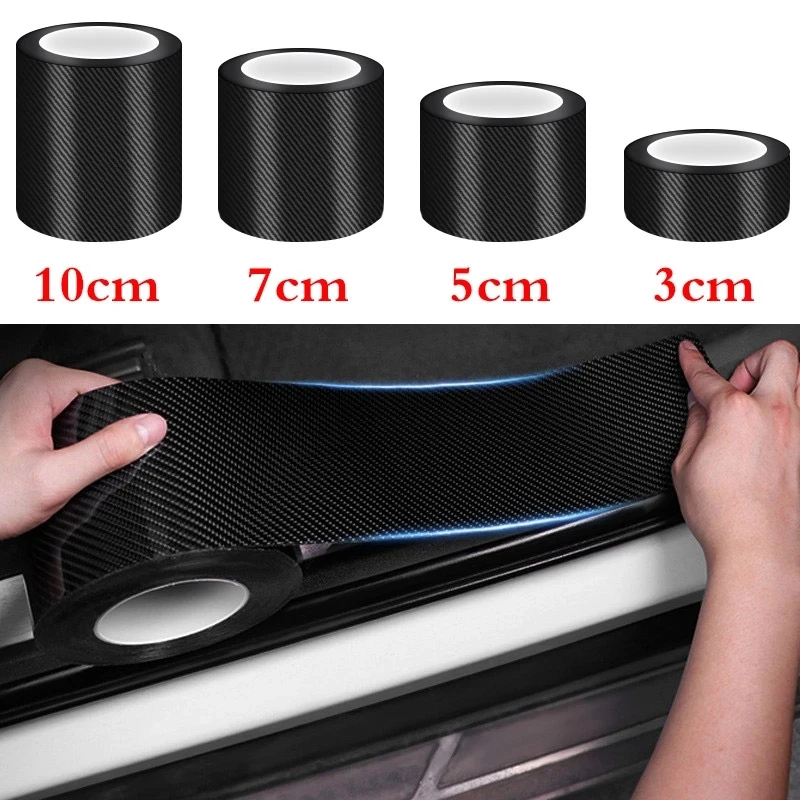 3M/5M/7M Carbon Fiber Black Tape Paste Protector Strip Auto Door Sill Side Anti Scratch Tape Waterproof Protect Film Sticker