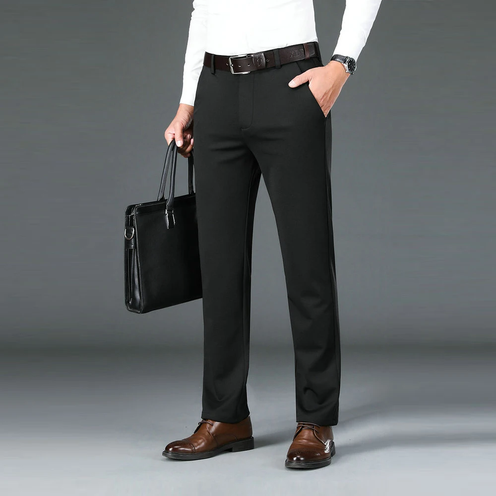 Men Anti-Wrinkle Trousers Business Casual Lightweight Elastic Polyester Dress Pants  5 Classic Colors 10+ Sizes Trouser 2025