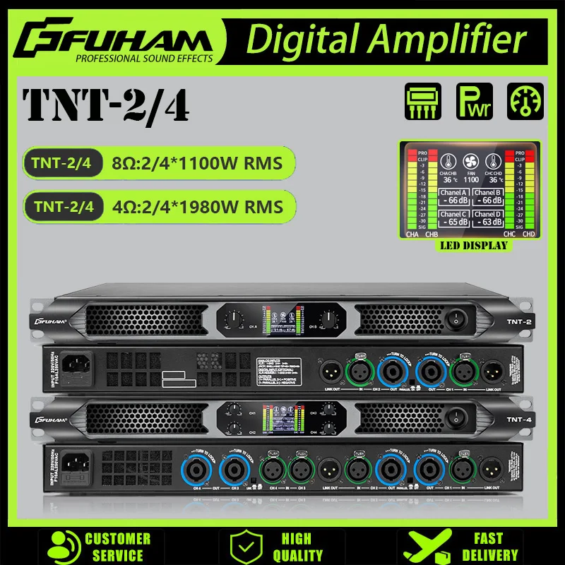 FUHAM TNT-2/4 Professional Digital Power Amplifier 1100W 8Ω 2/4-Channel for DJ Subwoofer Line Array Speaker