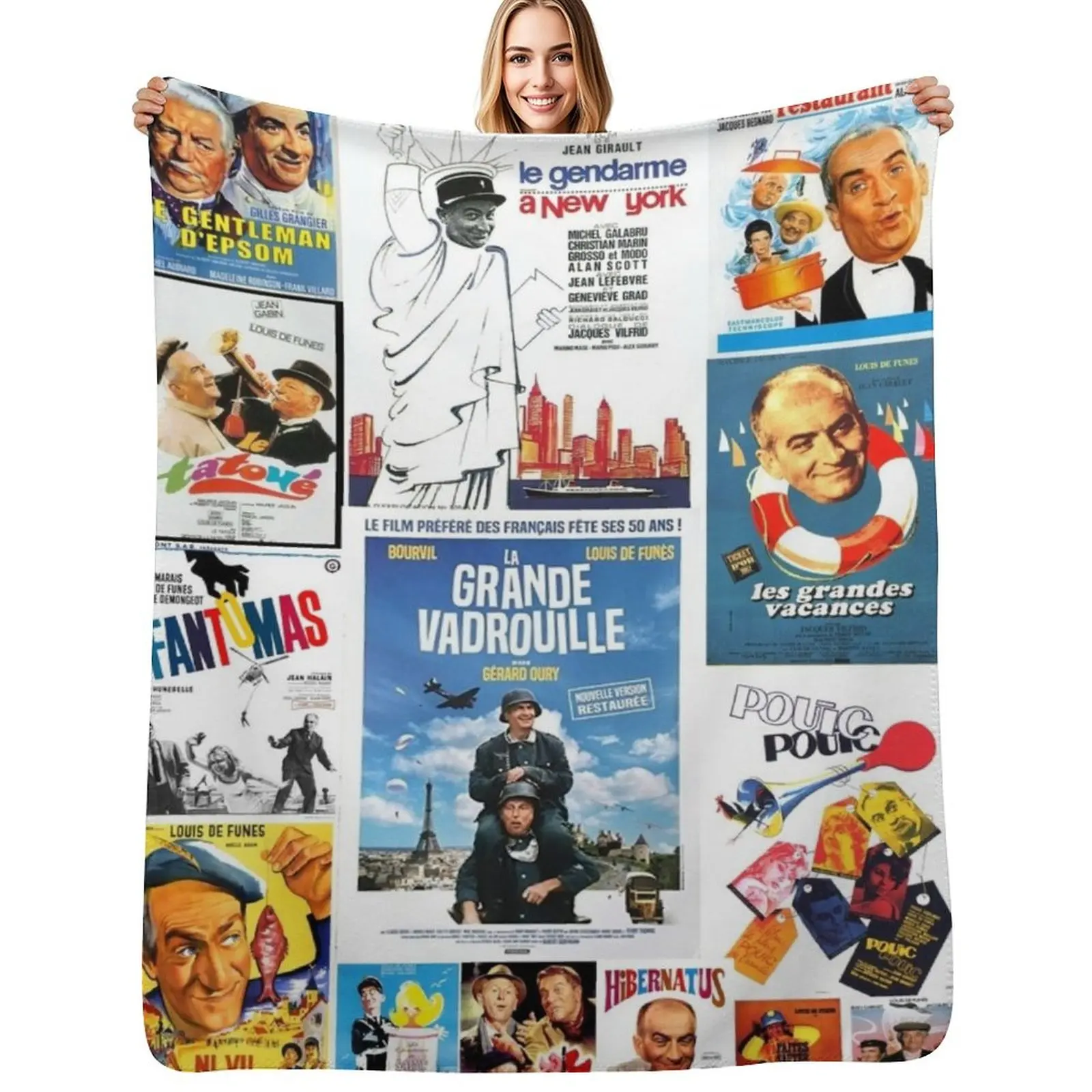 

Louis de Funes movie poster compilation Throw Blanket Fashion Sofas Flannel Fabric Blankets