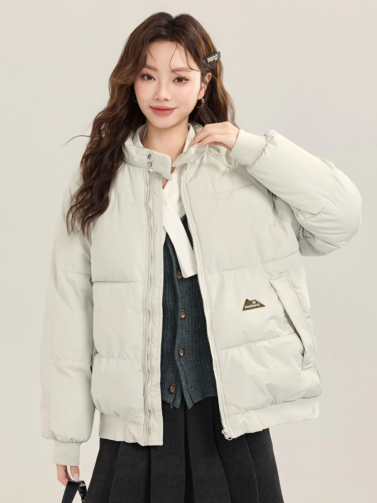 

Thiened ort Puffer Jaet Women's Winter New Sle Bread Sle Cotton Jaet Sweet Sle Loose Fit Zipper Closure Pure Color
