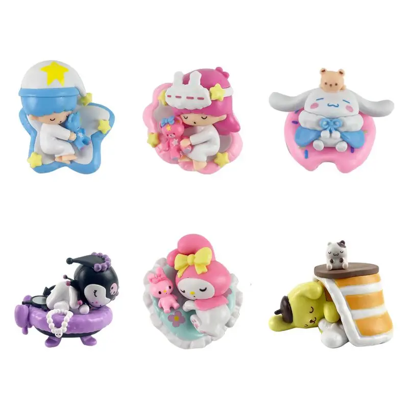 

6 Pcs Cute Kuromi Melody Sleep Peacefully Series Cartoon Anime Figures Ornament Collect Models Dolls Toys Girls Birthday Gifts