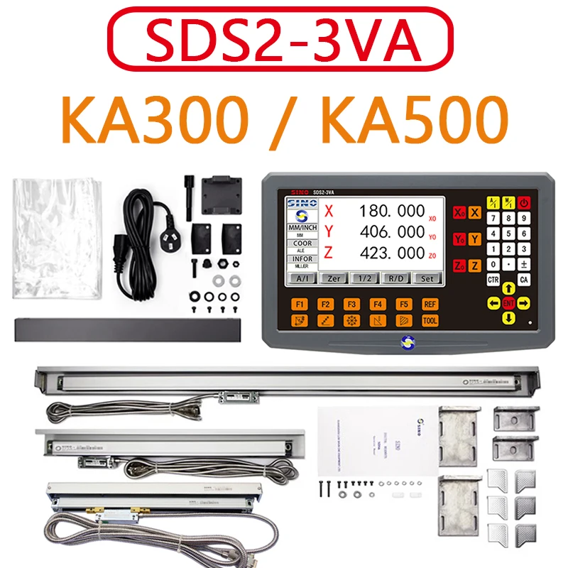 SINO 3 Axis DRO Kit SDS2-3VA Set LCD Digital Readout KA-300 KA-500 Glass Linear Scale Encoders For Lathe Grinder Milling KA300