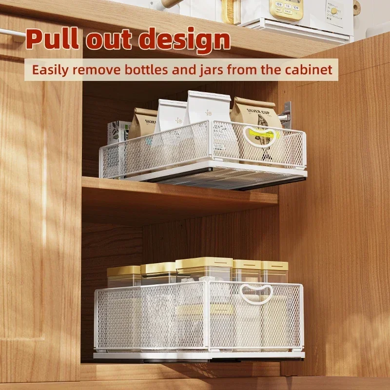 Kitchen Foldable Sink Pull-out Rack Cabinet Push-pull Retractable Basket Organizer Adjustable Slide Drawer Dish Storage Rack