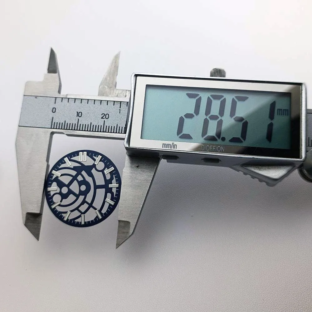 28.5mm 다이얼 홀로우 아웃 다이얼 NH70/NH72 무브먼트 호환 블루-그린 야광 고품질 다이얼 시계 개조 액세서리