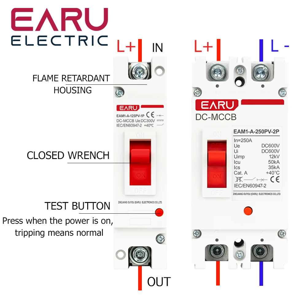 DC 250V 500V DC Solar Molded Case Circuit Breaker MCCB Overload Protection Switch Protector for Solar Photovoltaic PV 100A 125A