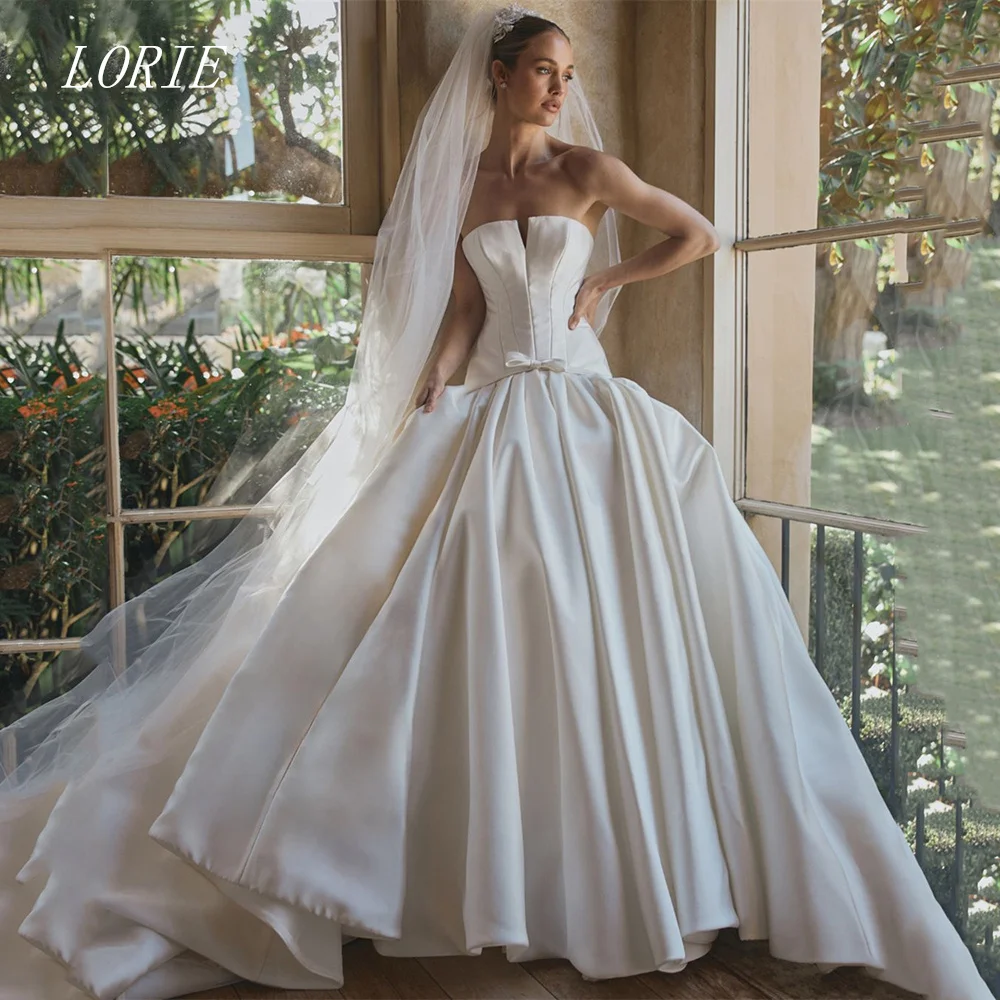 LORIE Classical A Line Wedding Dress Strapless Bridal Dresses Corset Bow Sleeveless Pleat Wedding Gown Customized 2026