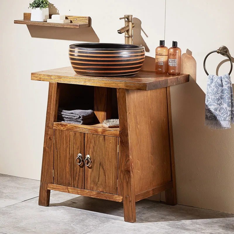 Retro washbasin floor-to-ceiling bathroom modern Chinese bathroom cabinet combination