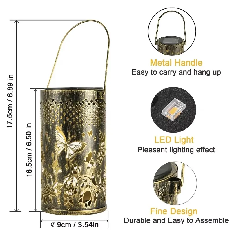 Retro Solar Lantern Light Outdoor Garden Waterproof Chandelier Hollow Butterfly Bird Projection Lamp Courtyard Garden Park Lamp