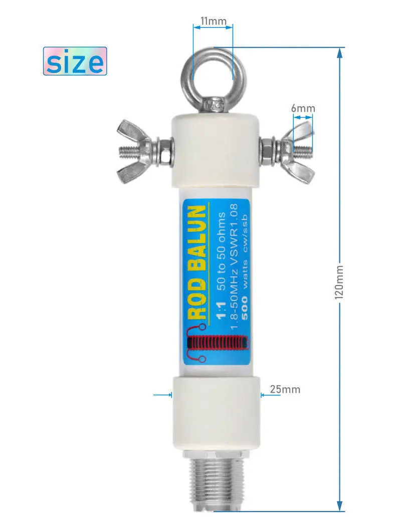 Imagem -05 - Prova Dágua 500w 1:1 hf Balun 1.8mhz 50mhz para Rádio Ham Antena de Ondas Curtas Balun Conversor de Impedância de Onda Curta à