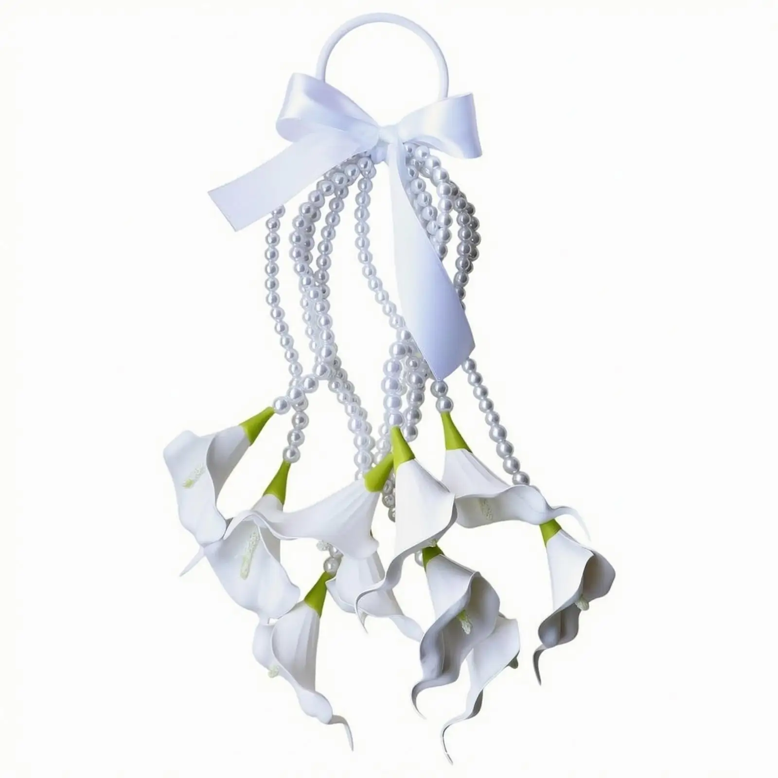 Elegant White Calla Lily Bridal Bouquet Prop with Satin Bow for Photography and Table Display