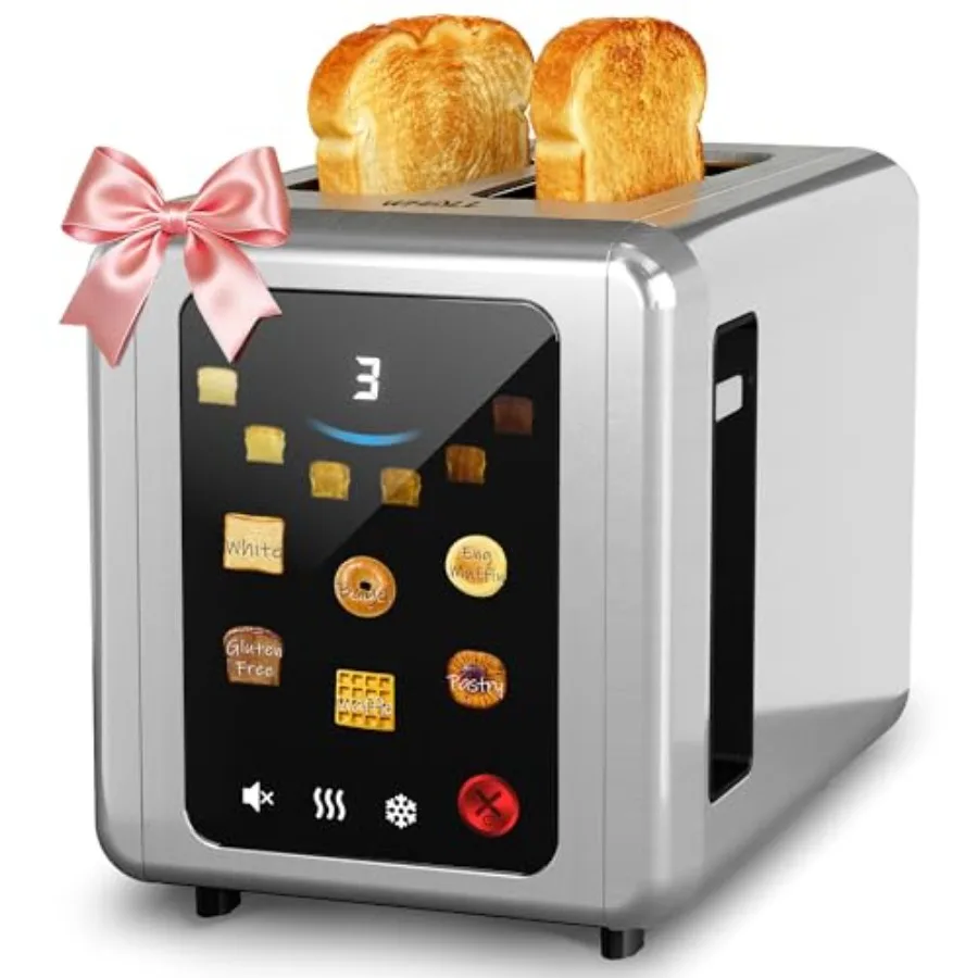 

WHALL Touch Screen Toaster 2 Slice 1.5'' Extra Wide Slot Smart Toaster with Digital Timer 6 Bread Types and 6 Shade Settings Cr