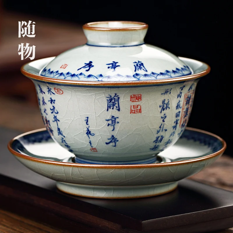 

Old Clay Covered Single Hand-painted Orchid Pavilion Preface, Chaiyao Sancai Cup, Tea Bowl, Jingdezhen NoN Hot CeramiC