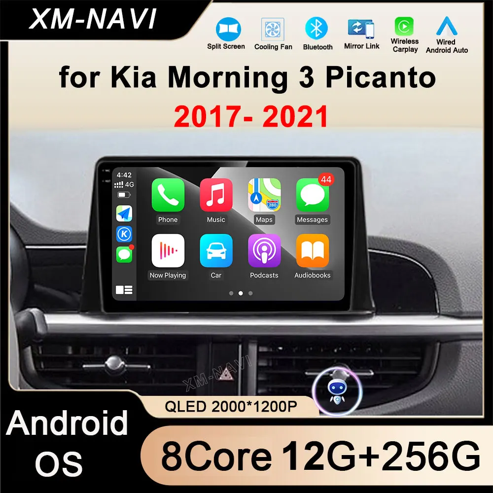 Android 16 Carplay Auto Multimedia Video Player for Kia Morning 3 Picanto 2017- 2021 Car Radio Autoradio Stereo  2K Screen 4G BT