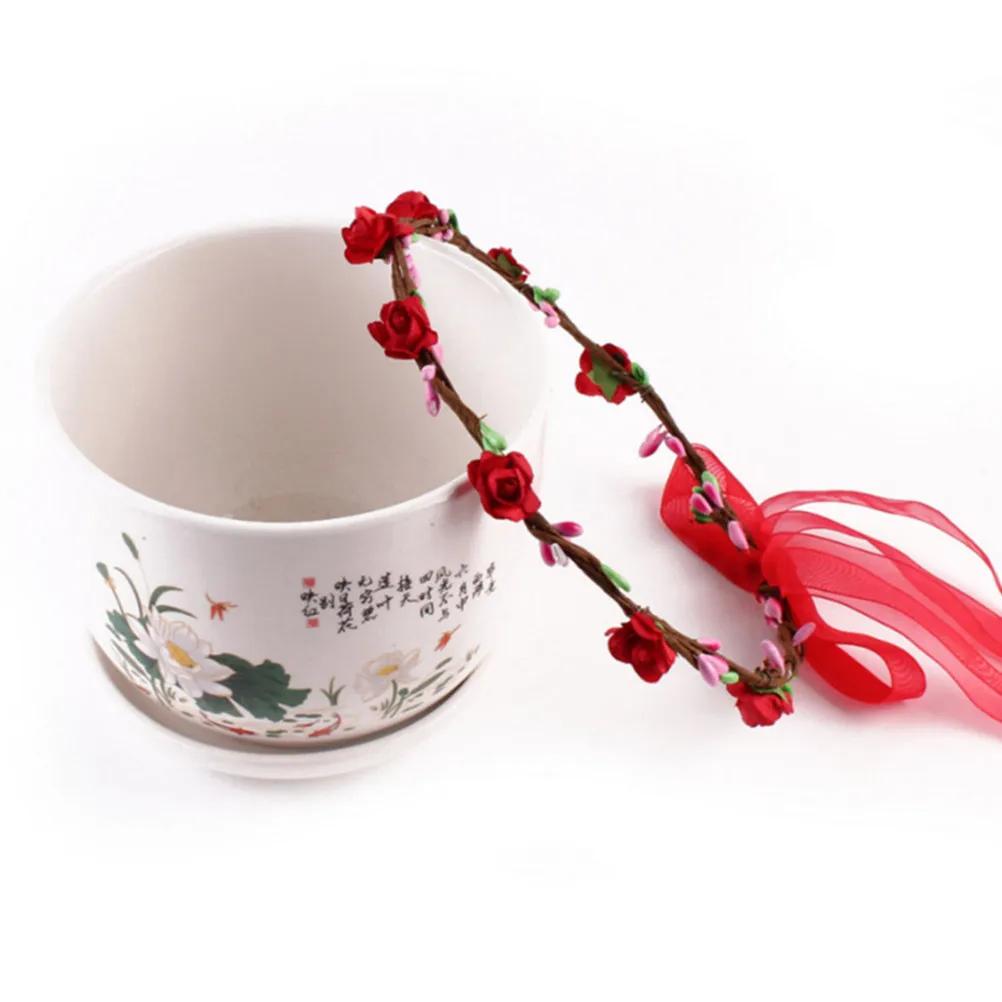 

Red Child Rose Decor Headband Fabric Hairband for Girl Flower Hair Accessories Special Occasion Travel Party Rose Headband