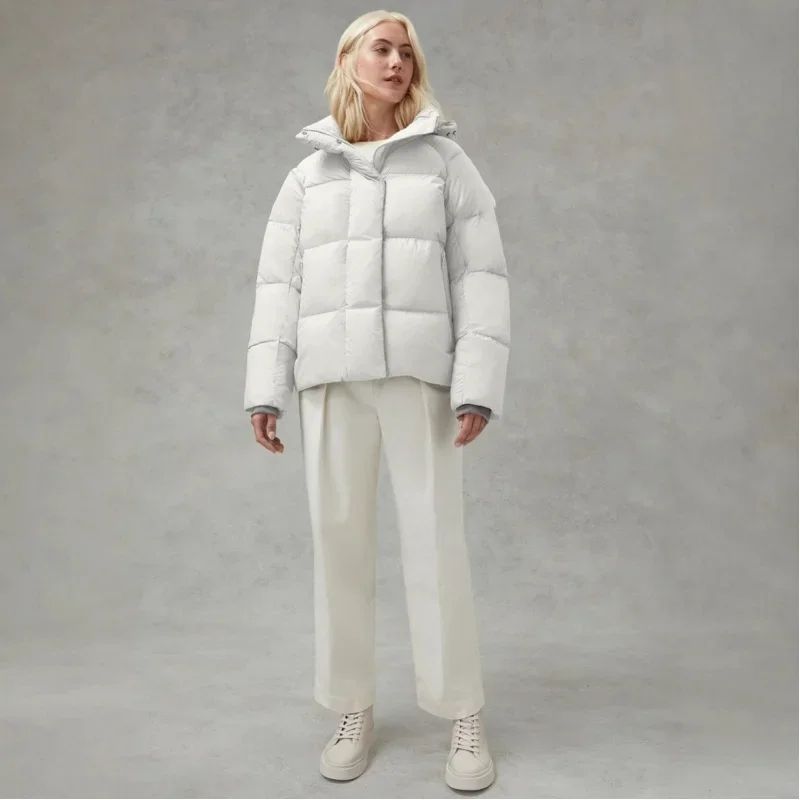 Cana * a go * se einfarbige wind dichte Crop Puffer Jacke Winter dicke kurze Stil 90% weiße Gänse daunen jacke Damenmode Mäntel