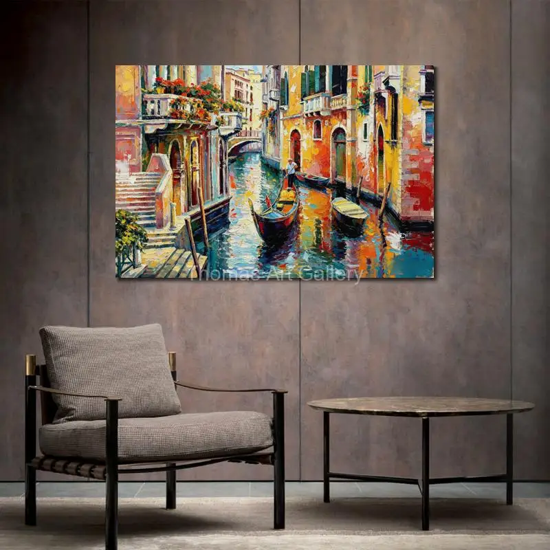 Venice Italy Canal Canvas Prints Colorful Modern European Cityscape Large Contemporary Wall Art Decor for Living Room Home Decor