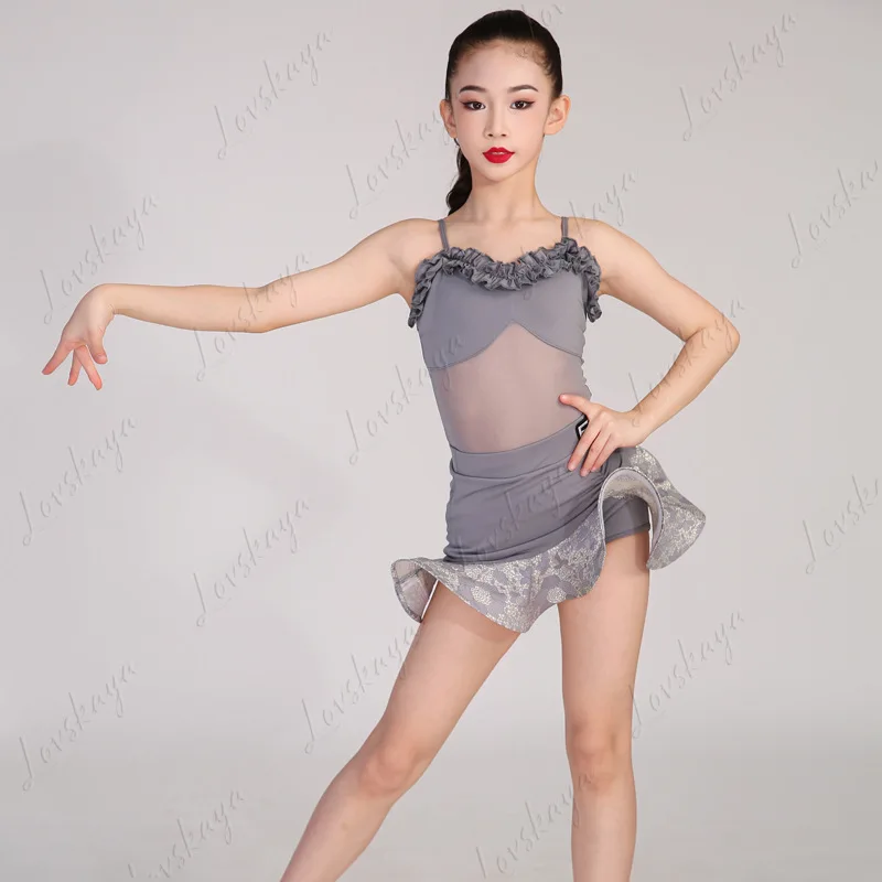 주니어 여아 고급 라틴 댄스 트레이닝복 신상 고급 어린이 연습복 공연용