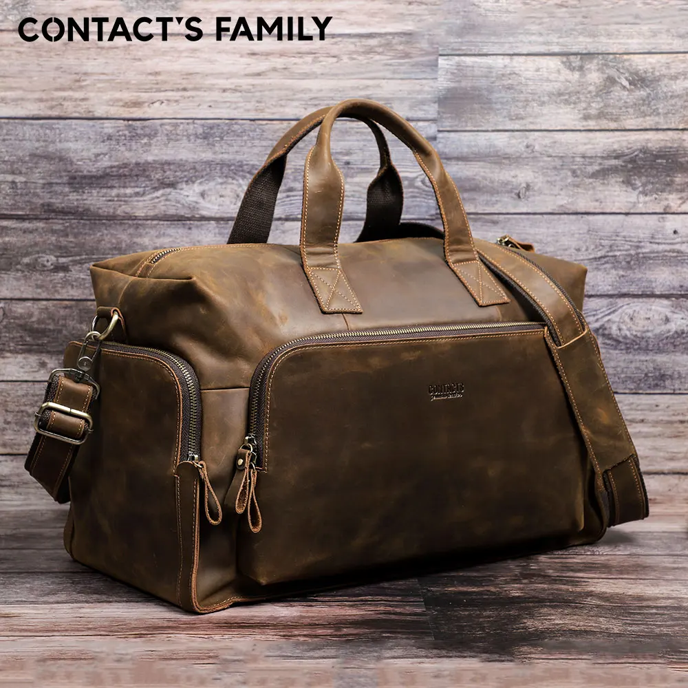 Luxury Crazy Horse Leather Travel Duffel Bags for Men Women Large Capacity Multi-functional Outdoor Cross Body Travel Bag