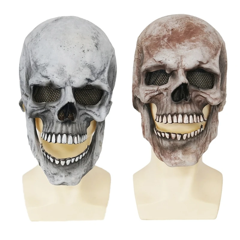 

Full for Head Skull Mask Helmet with Movable Jaw Entire for Head Realistic Look Adult Latex Masks 3D Skeleton Mask Scary