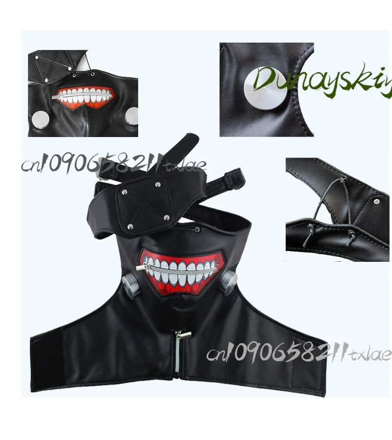 Máscara de cosplay Kaneki Ken – Máscara de Halloween com zíper e boca Kakugan Eye para convenções de anime, crianças ou adultos
