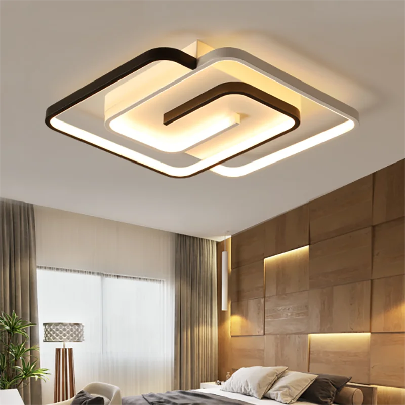 Bedroom Led Chandelier Light Black White Square Modern Ceiling Lamp Attic Living Room Dining Kitchen Interior Fixture