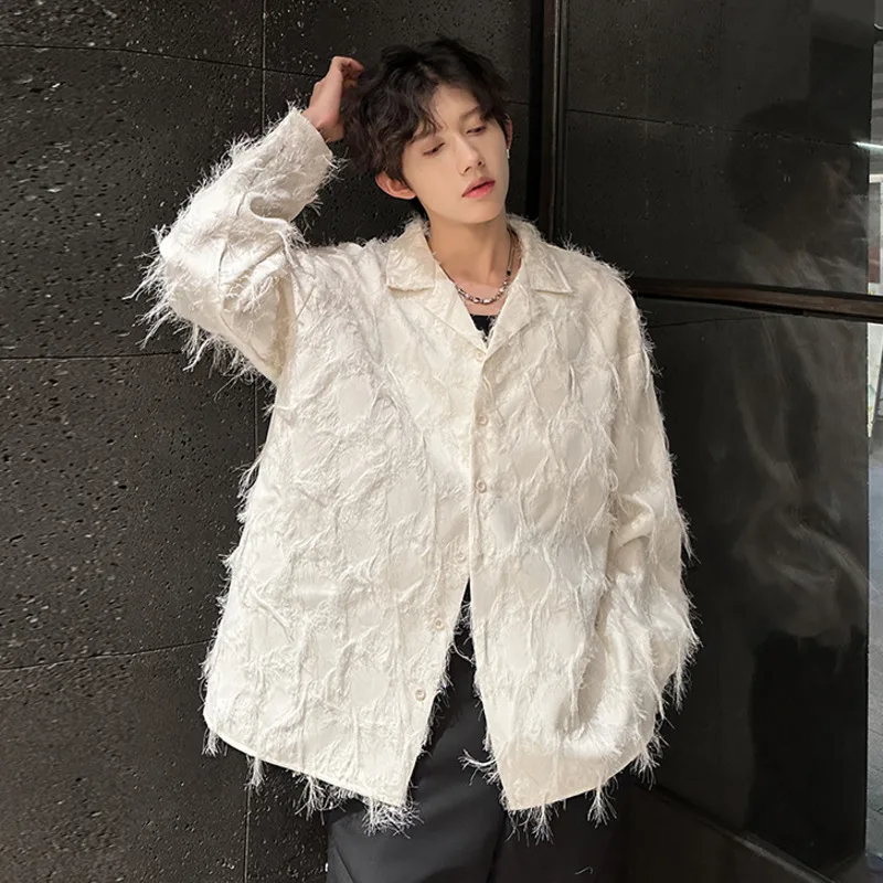 WVGA Spring Autumn New Man Tide High Street Fringed Trendy Long Sleeve Shirts Niche Chic Casual Turn-Down Collar Tops Ins W21224