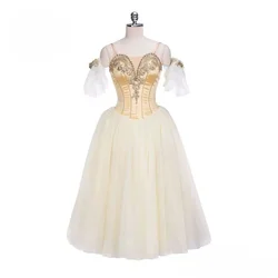 Professional ballet repertoire stage performance competition long gauze dress TUTU Champagne gold tailored