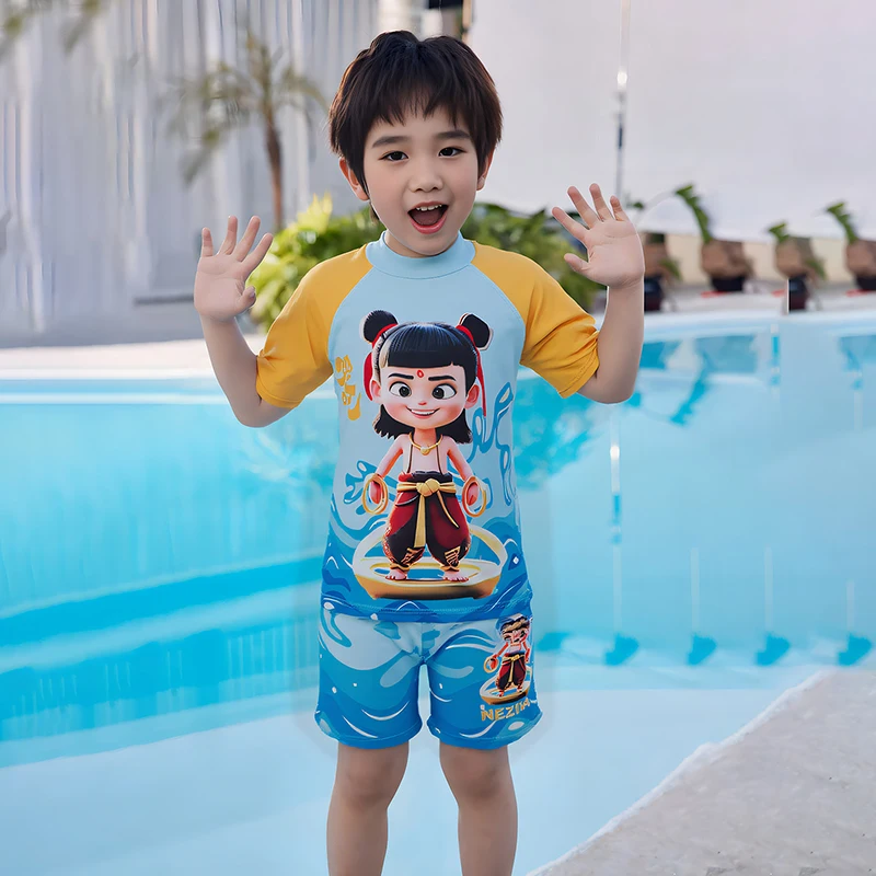 Nezha children's swimsuit boySplit swimsuit new small and medium-sized children's split beach sunscreen quick-drying swimsuit