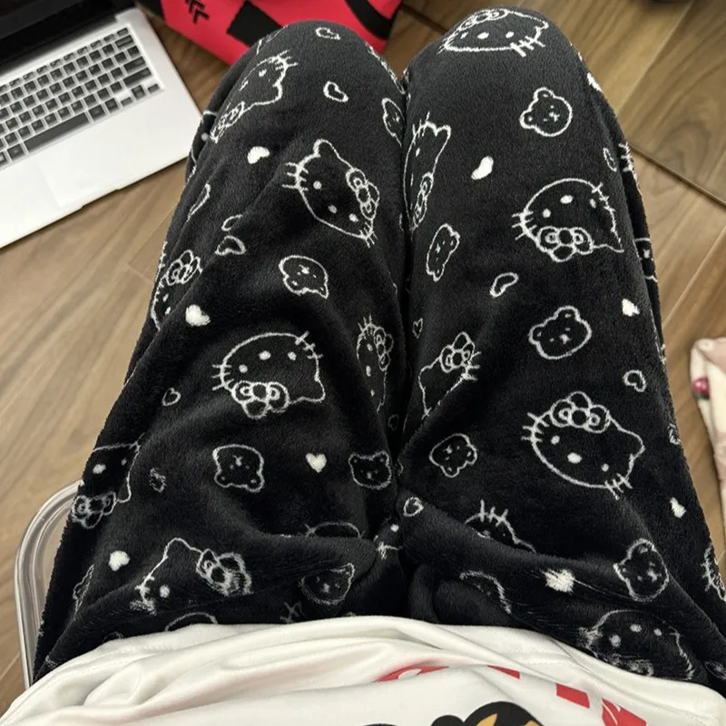 Sanrio Hello Kitty Plush Pajamas Pants Anime Pochacco Print Pajamas Kawaii Cartoon Casual Soft Comfortable Cute Girl Home Wear