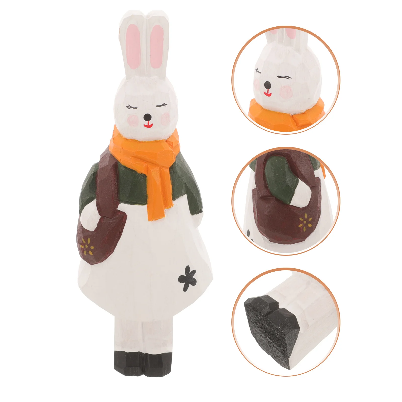 

Wood Bunny Statue Handcrafted Rabbit Decor for Office Home Desk Garden Indoor Outdoor Display Festive Wooden Craft Gift