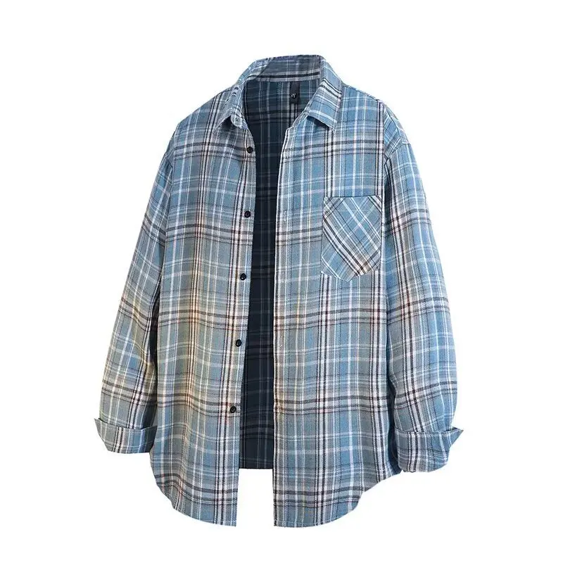 Vintage masculino primavera outono xadrez confortável camisa de manga longa casual turn down collar listrado camisas sociais e blusas