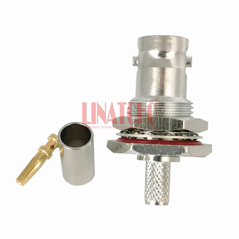 Waterproof Nut Bulkhead RG142 RG141 LMR195 RG58U Coaxial Cable Crimp BNC Female Connector