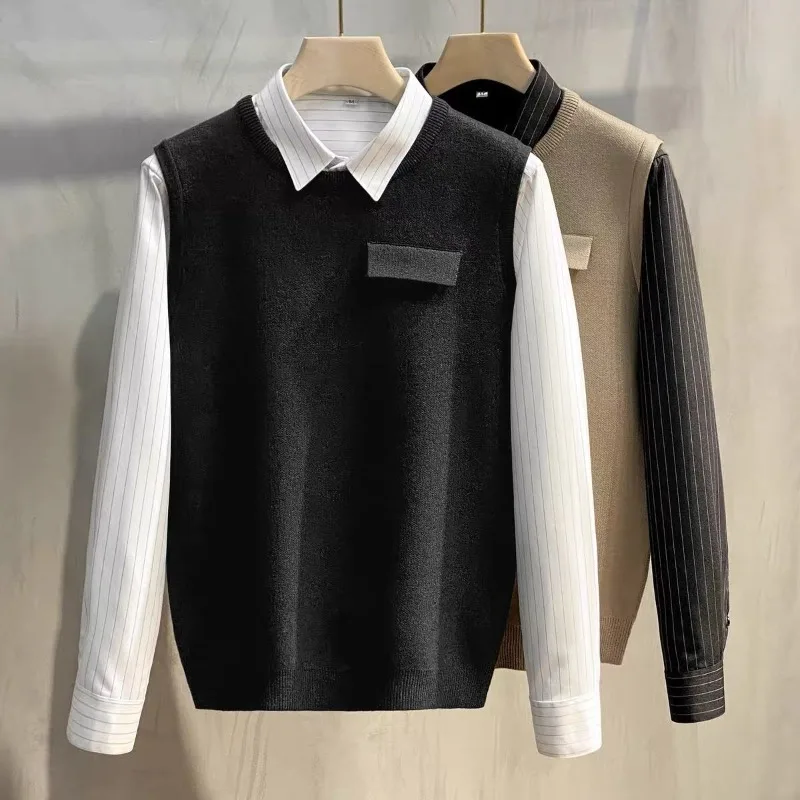 

Толстый вязаный жилет для мужчин, пуловер с круглым вырезом, однотонный, без рукавов, осень-зима, новый повседневный стильный