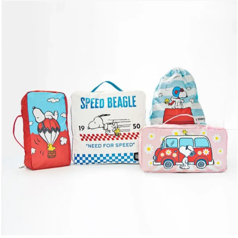 Anime Kawaii Japanese Snoopy Cute Travel Storage Bag 4-piece Suitcase Clothes Shoe Storage Case Girls Organizer Set Cute Holder