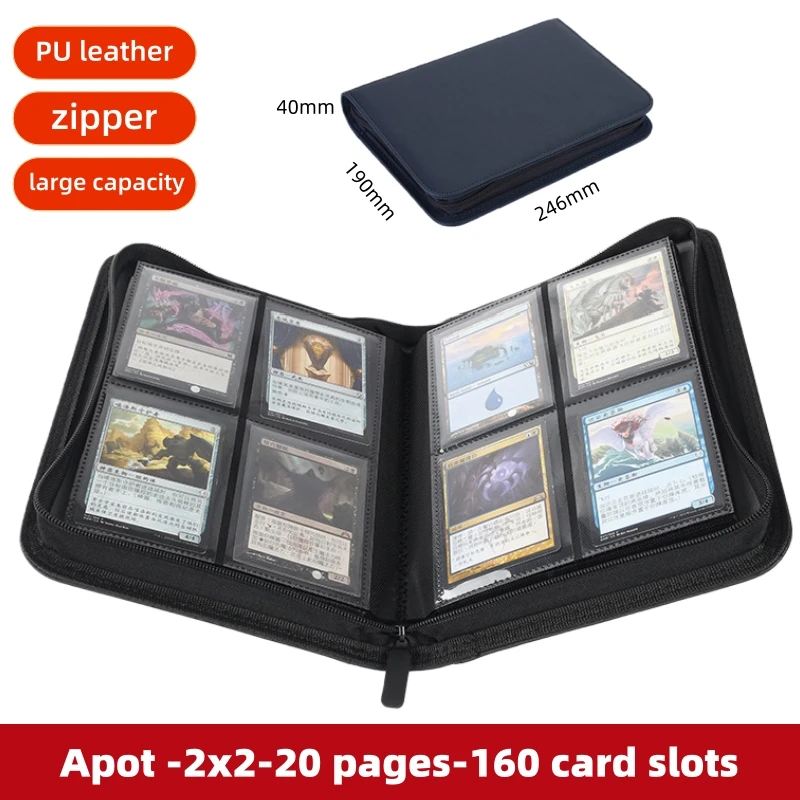 

Кардхолдер на молнии на 160 карточек, 4 кармана (2x2), из искусственной кожи, двусторонний, большой вместимости, в стиле аниме, для TCG-карт MG/PKM/YGO