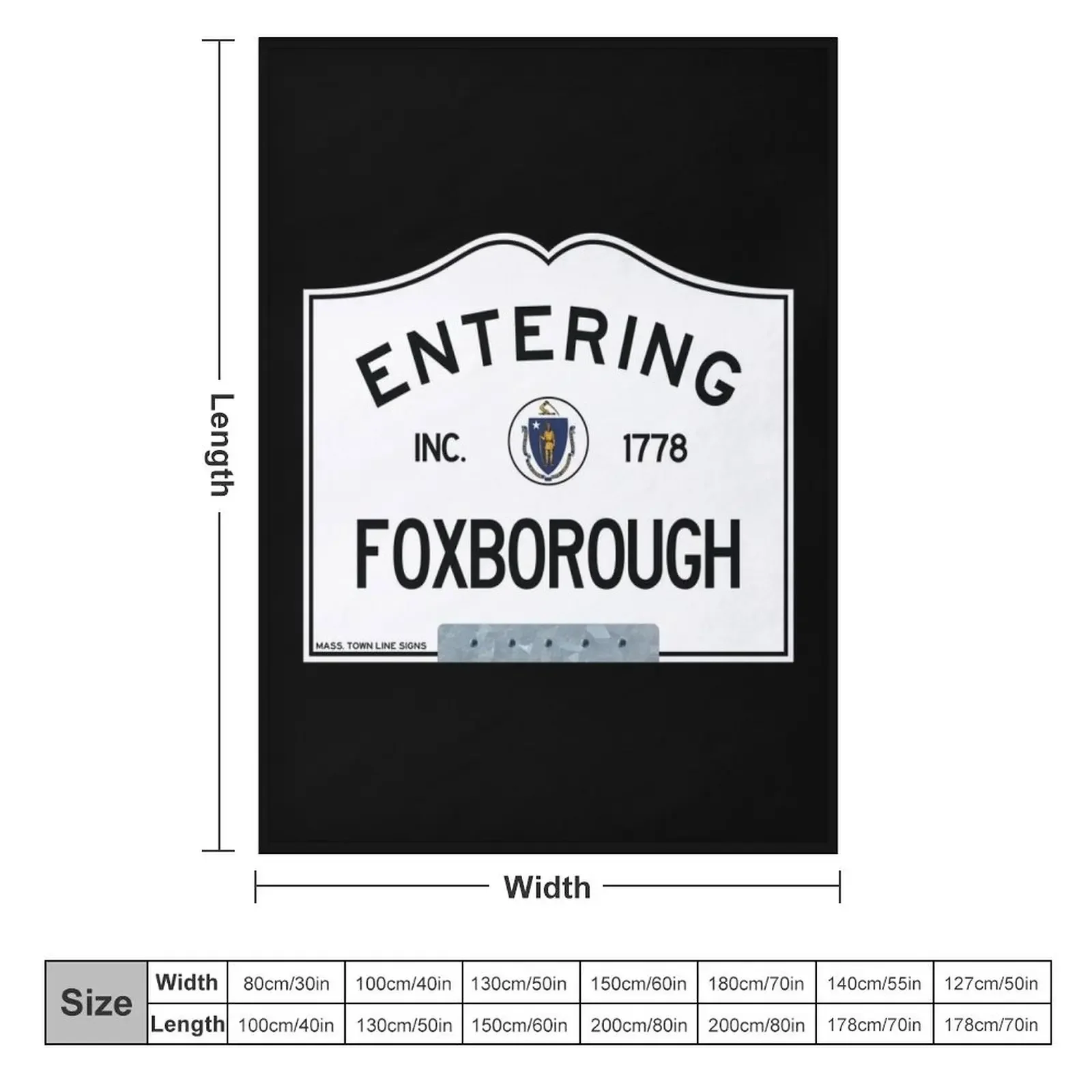 Entering Foxborough, Massachusetts Town Line Sign, with Bracket, Clean Appearance Throw Blanket Designers Blankets