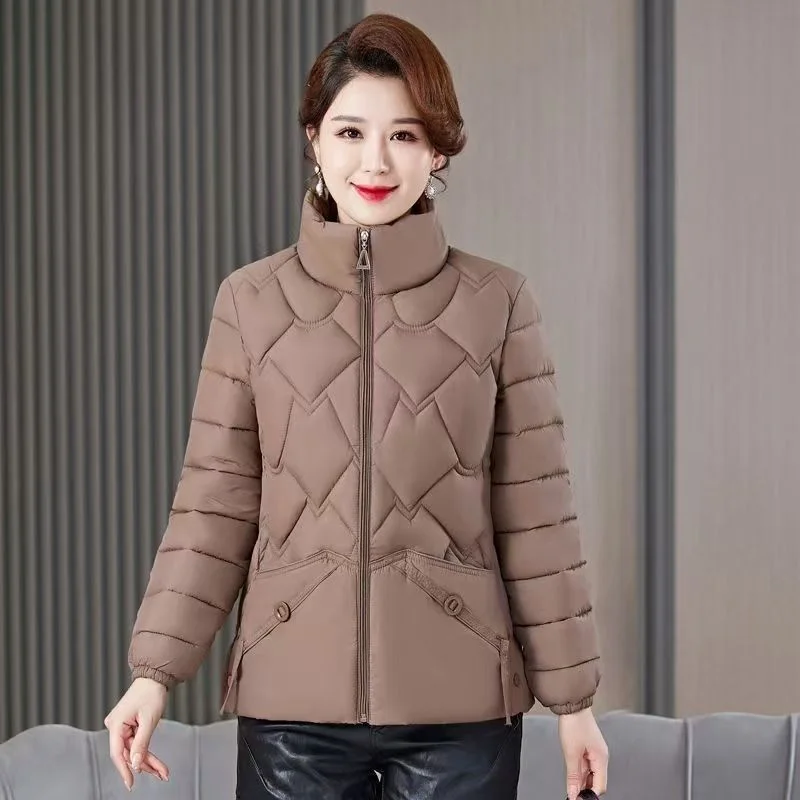 2024 Autumn Down Cotton-padded Jacket Plus Size Middle-aged Women Small Cotton-padded Jacket New Cotton-padded Jacket Thickened