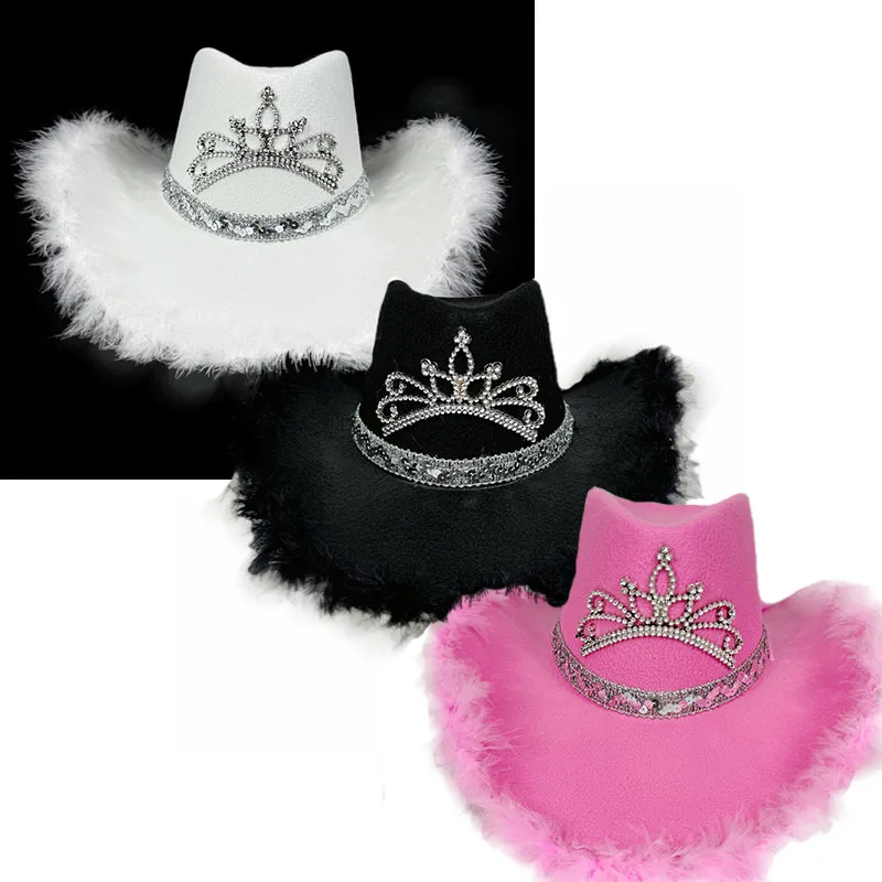 Glitter Crown Sequin Hat Wedding Women Girls Hat Feather Cap  display picture 1