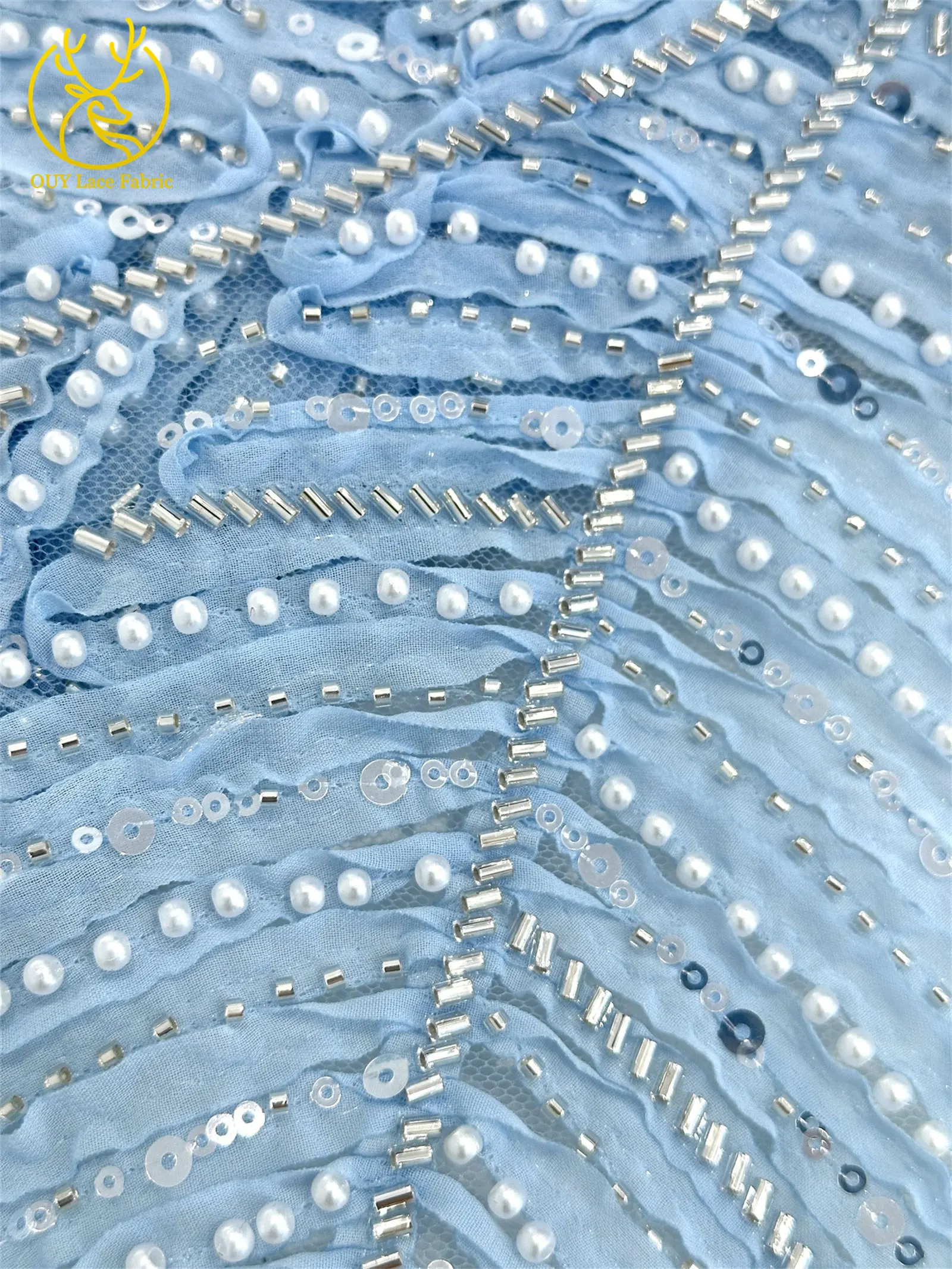 3D Mode Nigerianischer Mesh-Tüll-Spitzenstoff 2026 Französischer Handgefertigter Perlen-Pailletten-Spitzenstoff für Damen Party Hochzeitskleid Nähen – Detail 17