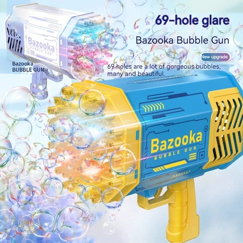 69-Hole Rocket Rocket Bubble Gun Oversized Handheld Automatic Electric Bubble Machine Colorful Lights Children'S Toy Outdoor Toy