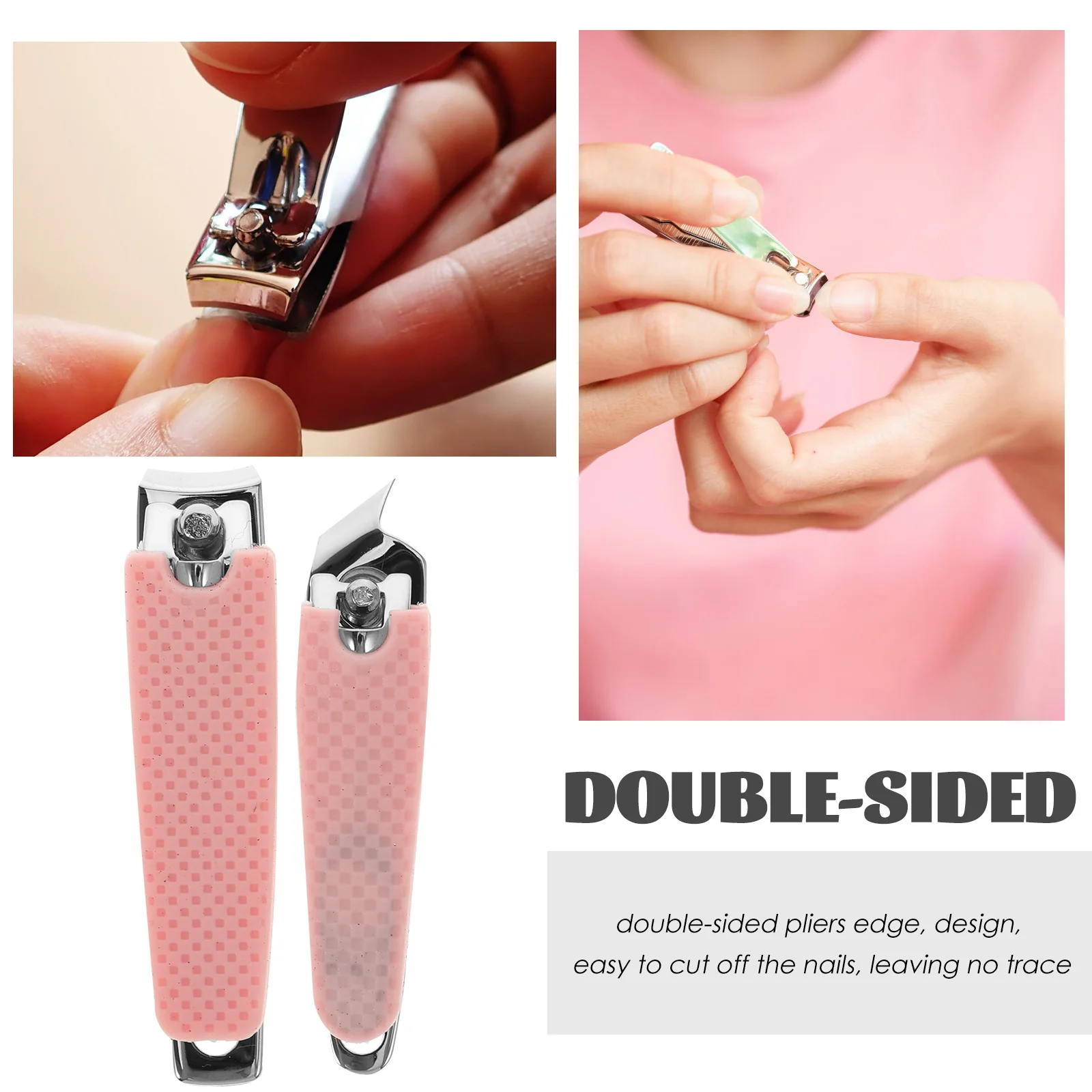 

2 Pcs Nail Clipper Set Slim Pink Long Handle Anti Slip Thick Nails Carbon Steel Manicure Tools Trimmer Nipper Accessories