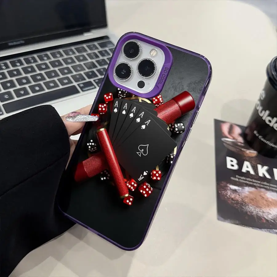 Phone Case for iPhone 15 16 Pro Max 11 13 Pro 14 Plus 12 11Pro 15Pro Max 16e Shell Cover Fundas Poker Cards And Dice