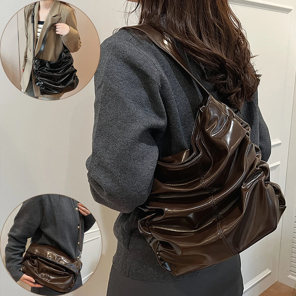 

Женская сумка на одно плечо, винтажная модная нишевая плиссированная сумка через плечо, многофункциональная сумка-тоут большой вместимости