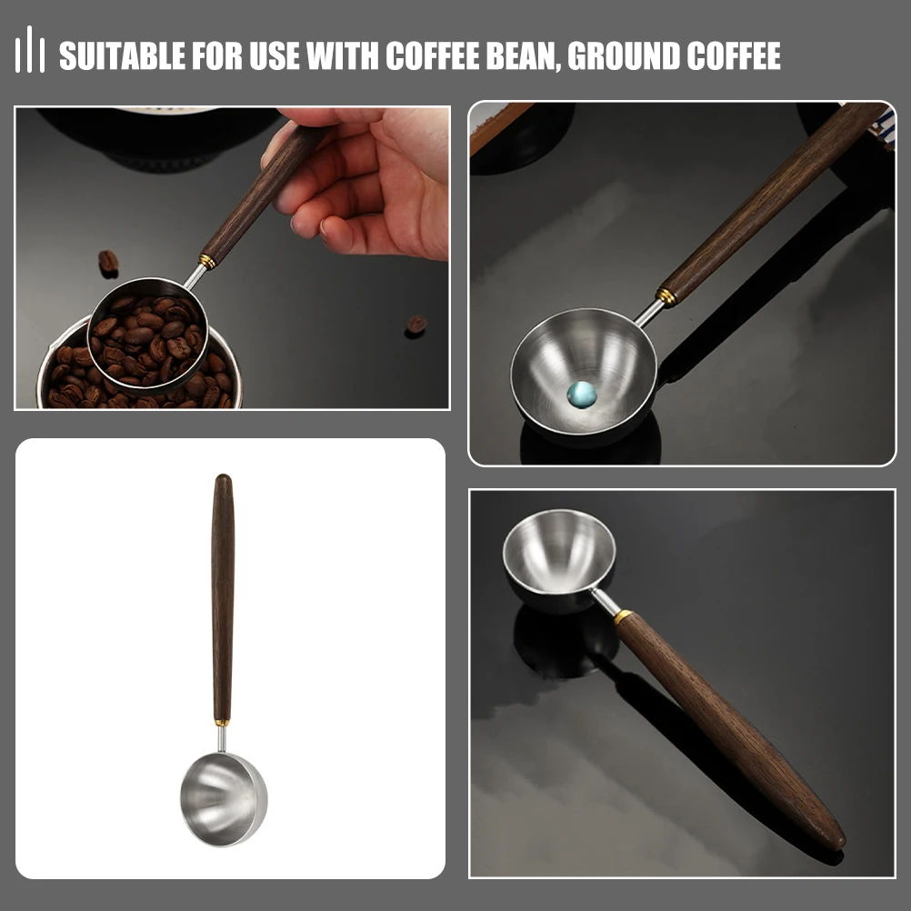 

Wooden Handle Measuring Spoon Large Size Coffee Bean Scoop Stainless Steel Kitchen Tool Spice Tea Measure Practical