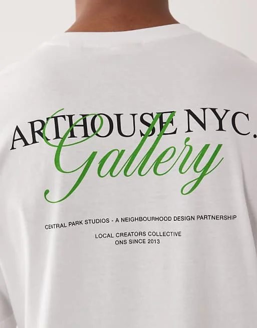 Oversized T-shirt with Gallery Back and Chest Print in White High-end Luxury Unisex Style Both of Men and Women